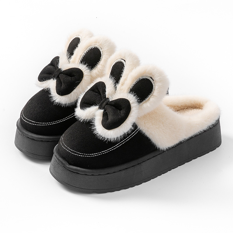 Butterfly Knot Thick-Soled Shoes for Women, Outdoor Wear, 2025 New Winter Indoor Home Fleece-Lined Warm Cute Cotton Slippers ddmymarket