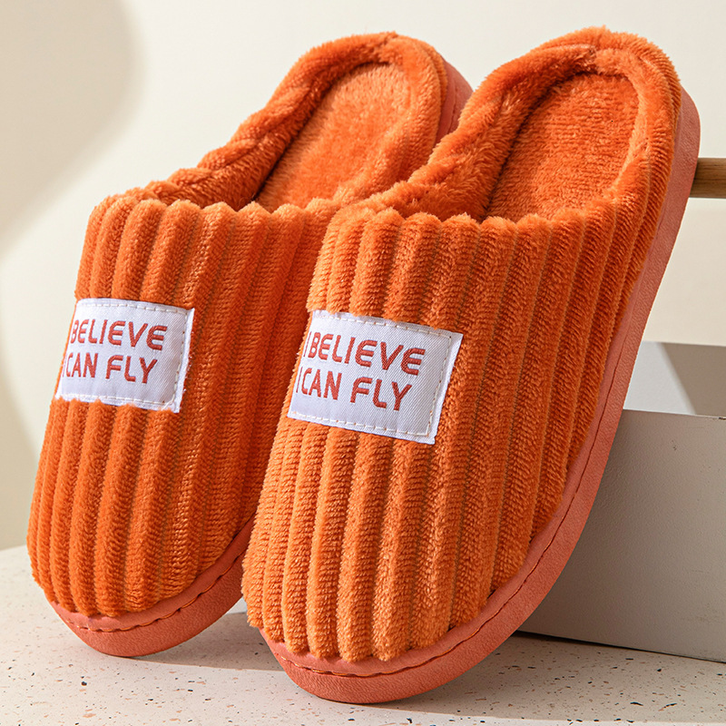 Home Cotton Slippers for Men, Autumn and Winter 2025 New Indoor Non-Slip Thick Sole Striped Plush Slippers, Warm ddmymarket