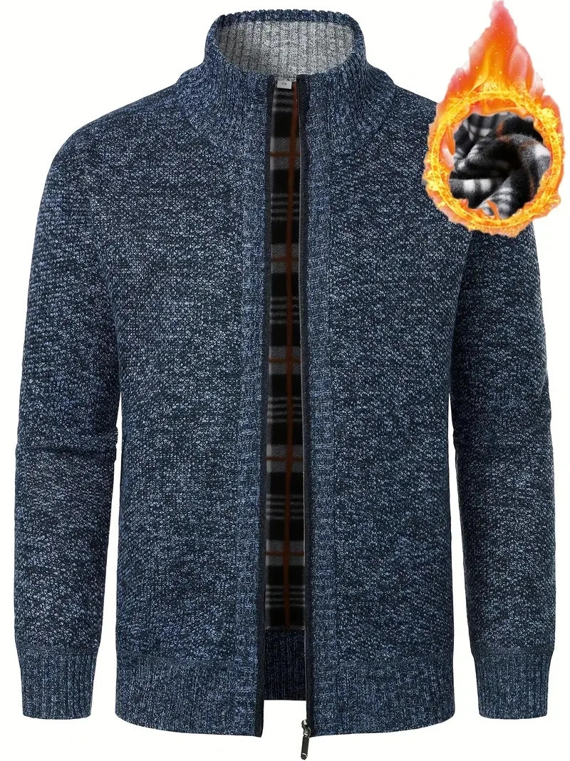 Mens Patchwork Knit Cardigan Sweater Men Casual Fleece Full Zip Regular Fit Solid Color Plus Size 3XL 5 Colors 250929