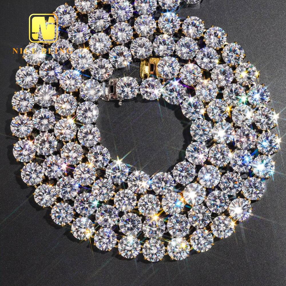 Big Size Iced Out Moissanite Tennis Chains 18k Gold Pvd Plated 10mm 316l Stainless Steel Tennis Necklace and Bracelet for Men Women
