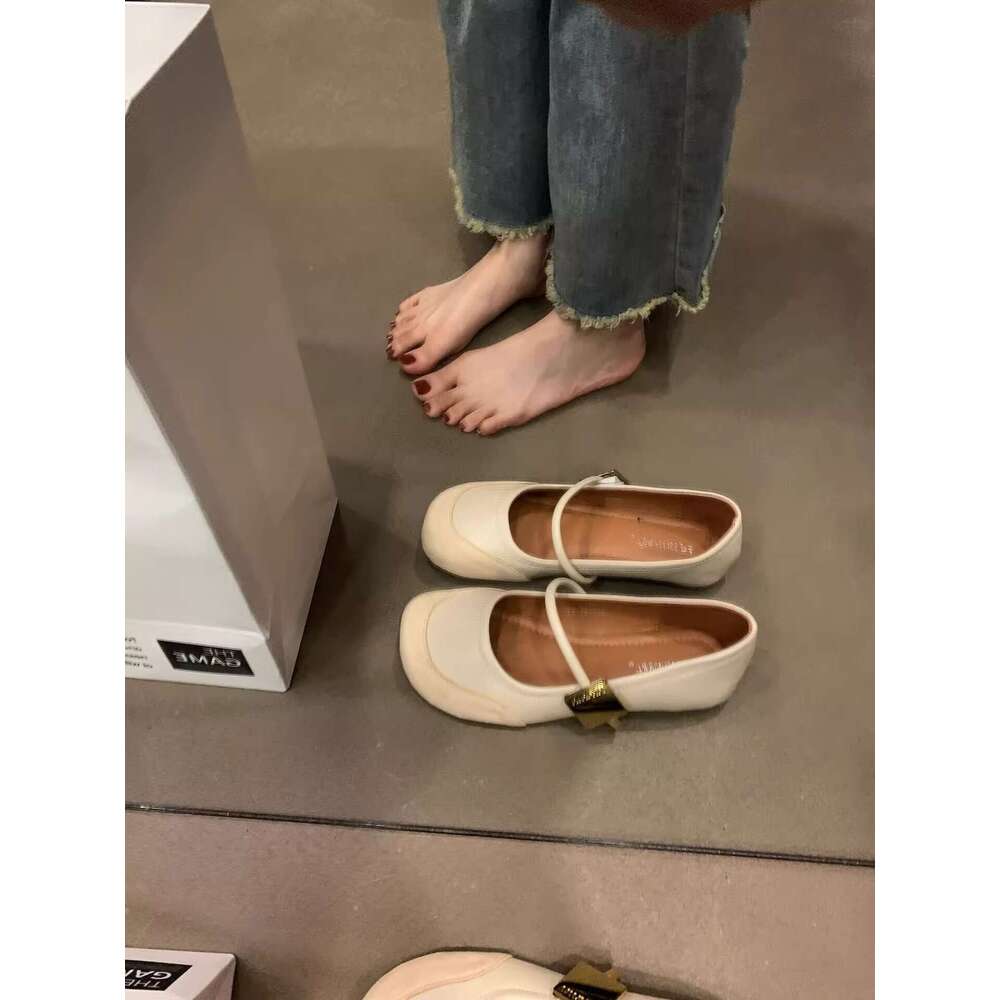 Red Mary Jane for Women 2025 Spring Round Toe Soft Surface One Strap Shallow Mouth Style Single Shoes Loafers French Sweetheart