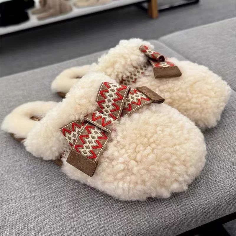 Designer shoes hot free shipping butterfly knot lamb wool cotton mop for outdoor wear home warmth flat bottomed cotton mop