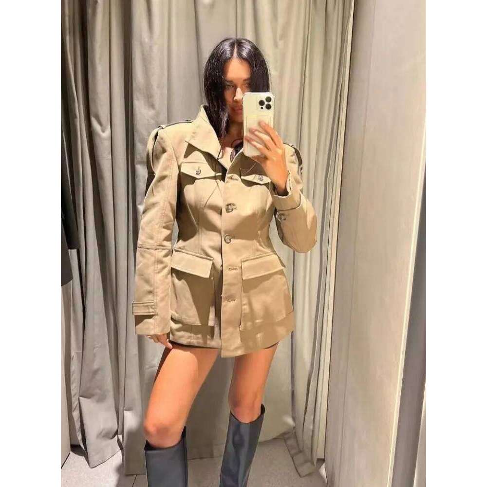 Tidalyf 2025 New Women Casual Jacket High Neck Single Button Shoulder Cuff Strap Pocket Design Chic Fashion Autumn