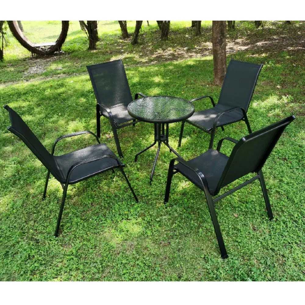 4PCS Garden Chairs SteelironTeslin Fabric Folding High Back Balcony Chair Camping Chair Outdoor Seating Group Black J250930