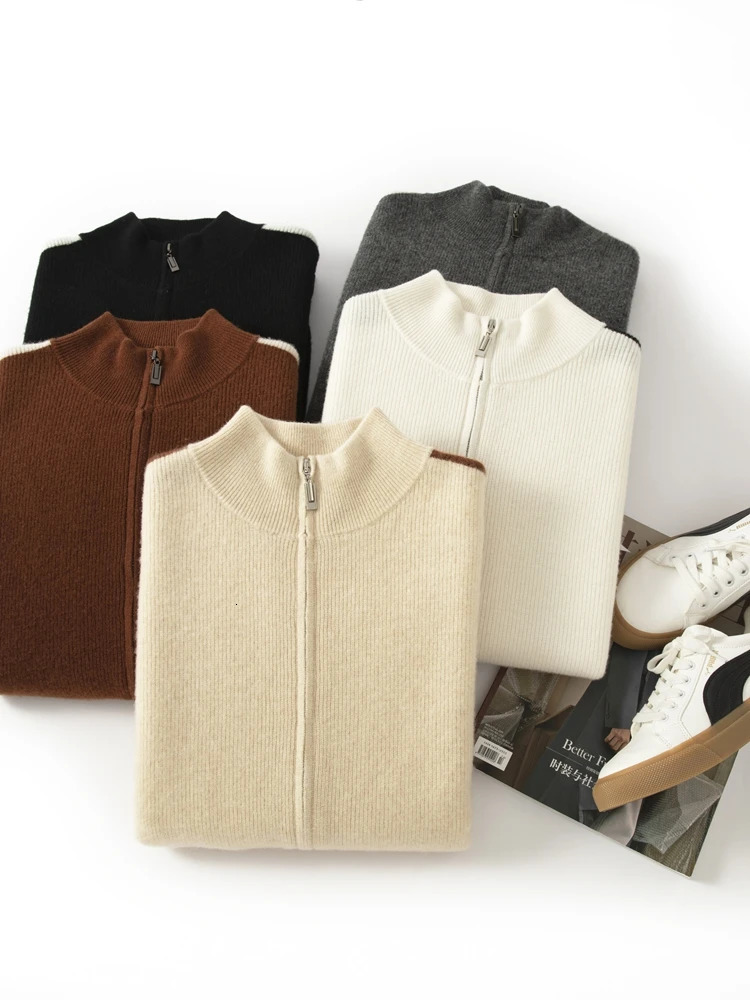 Chic Zippered 100 Merino Wool Cardigan Autumn Winter Man Thick Soft Warm Couple Style Knitted Sweater Male Clothing Tops 2025 250929