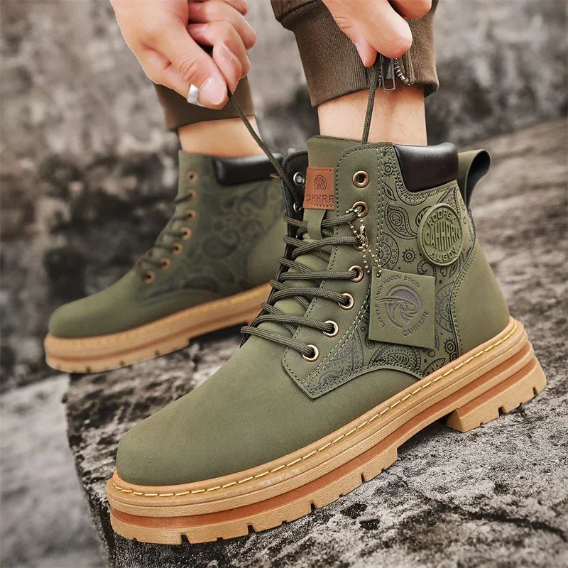 Men Fashion Daily Casual Mens Motorcycle Boots High Ankle Walking Shoes Leather Boots Cowboy Boots Men Bionic Boots 250930