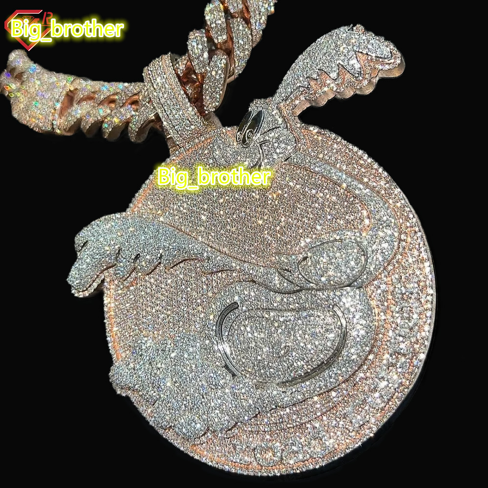 Custom Moissanite Round Pendant Cartoon Vvs Iced Out Diamond Sterling Silver 925 Moissanite Pendant