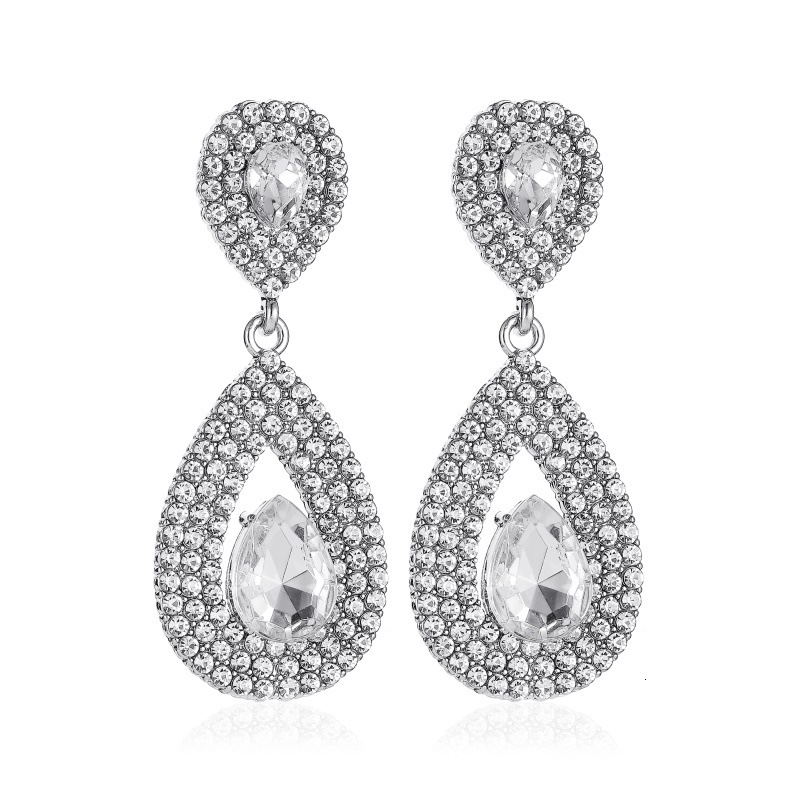 New Full Dia Elegant Long Goddess Super Sparkling Zircon Water Drop Temperament Crystal Bridal Earrings
