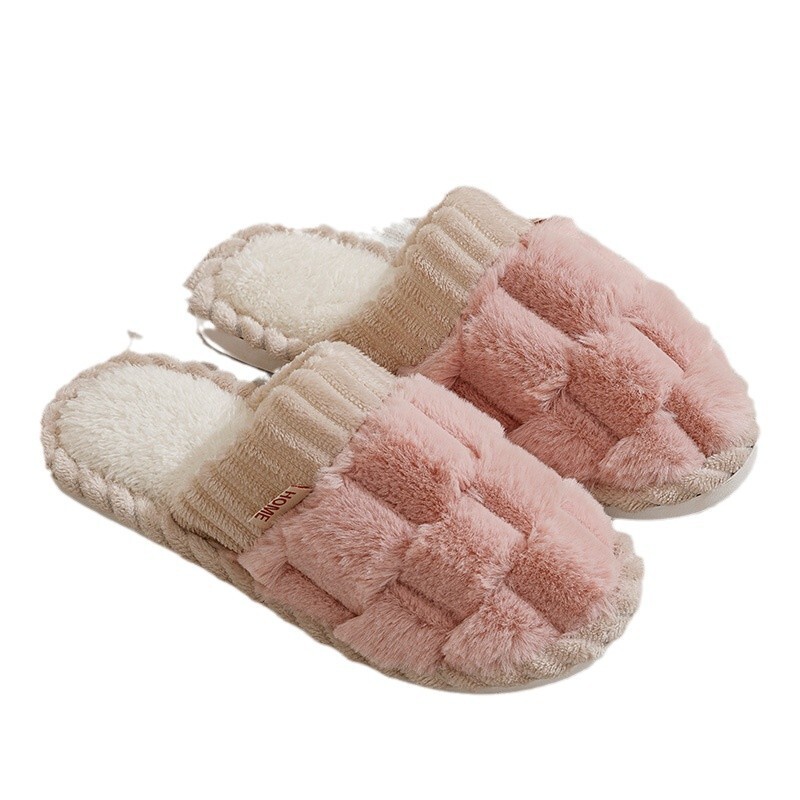 Winter Waffle Plush for Women, Indoor Warm Home Cotton Slippers, Non-Slip Soft Sole Couple Fuzzy Slippers ddmymarket