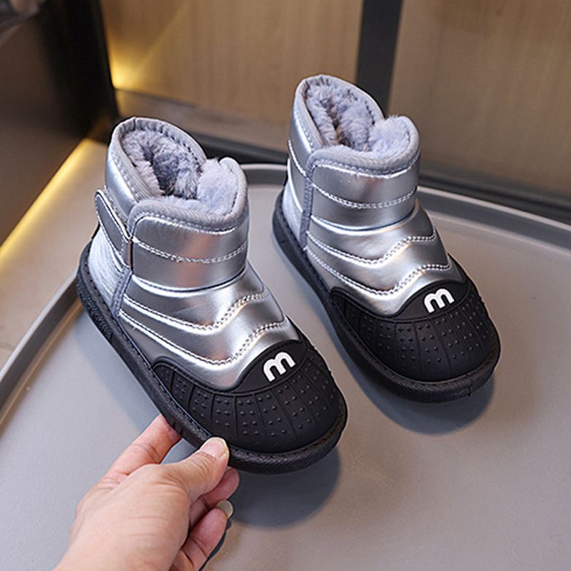 Winter Kids Boots Youth Cotton Shoes Fashion Boys Girls Ankle Boots Kidszworld Soft Bottom Warm Student Boot Silver Black Pink Sizes 26 - 37 K0113