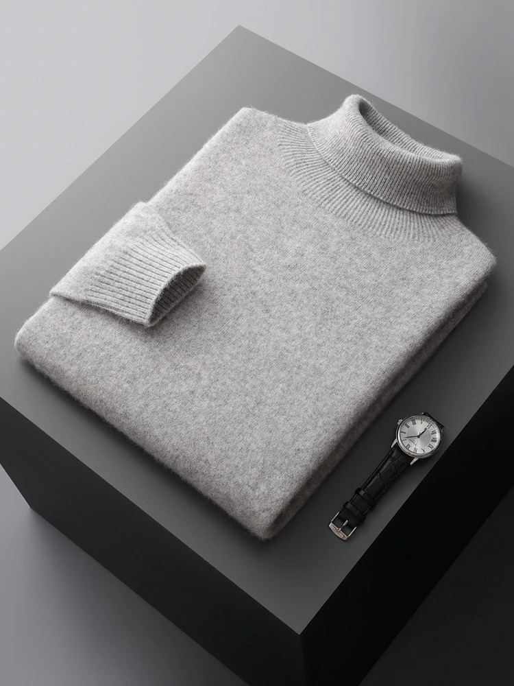 Mens Turtleneck 100 Cashmere Sweater Autumn Winter Basic Long Sleeve Pullover Knitwear Soft Warm Comfy Clothing 250929