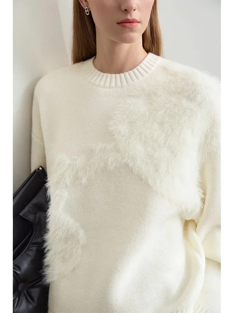 Amii Sweaters Women 2025 Winter Christmas Mink Strawberry Jacquard Oneck Sweater Pullover Loose Casual Top 12424098 250930