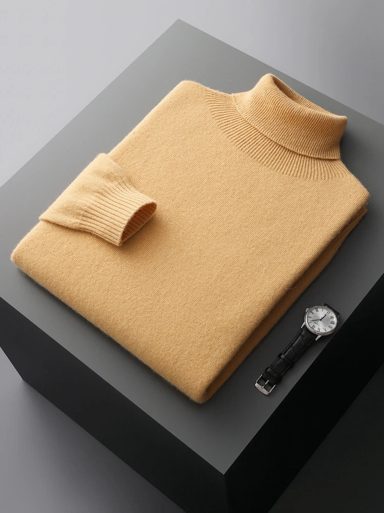 Mens Turtleneck 100 Cashmere Sweater Autumn Winter Basic Long Sleeve Pullover Knitwear Soft Warm Comfy Clothing 250929