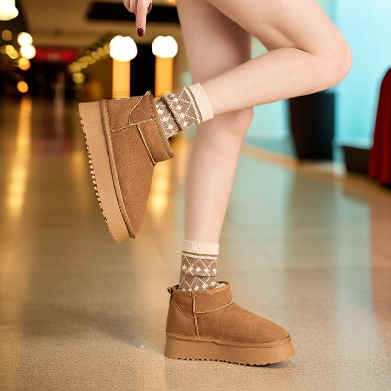 New winter short boots suede leather thick soled women's snow boots wool lining thickened casual cotton shoes designer shoes