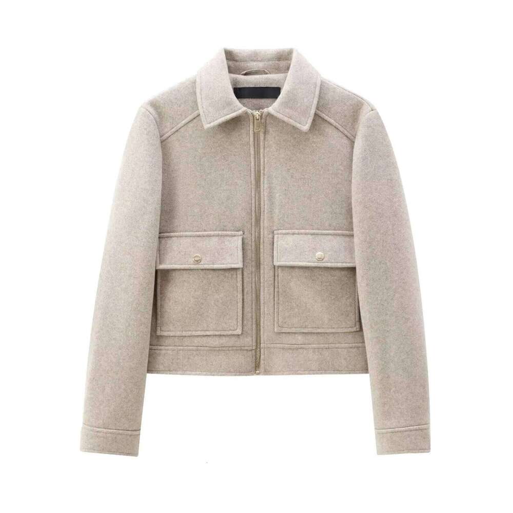 Zipper New Winter Long Sleeve Pocket Outerwear Coat Short Street Elegant Women's Jacket
