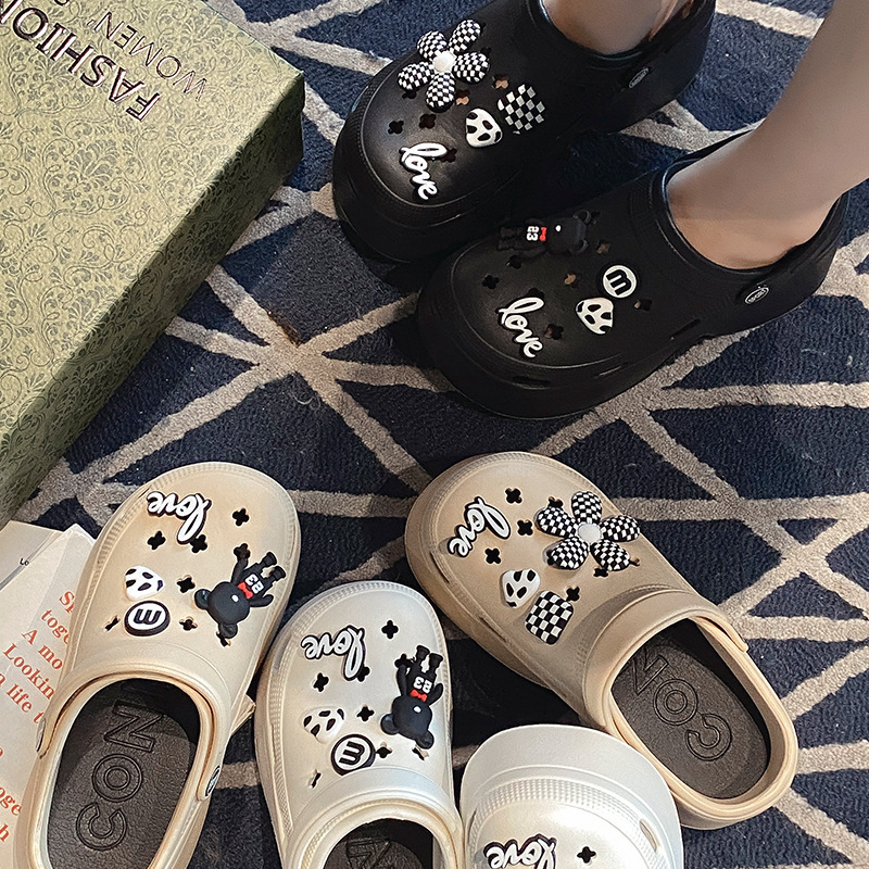 9CM Thick Sole Clogs for Women, Summer New Style, Closed Toe, Non-Slip, Indoor Outdoor Beach, Internet Celebrity Super Popular High Heel Slippers ddmy