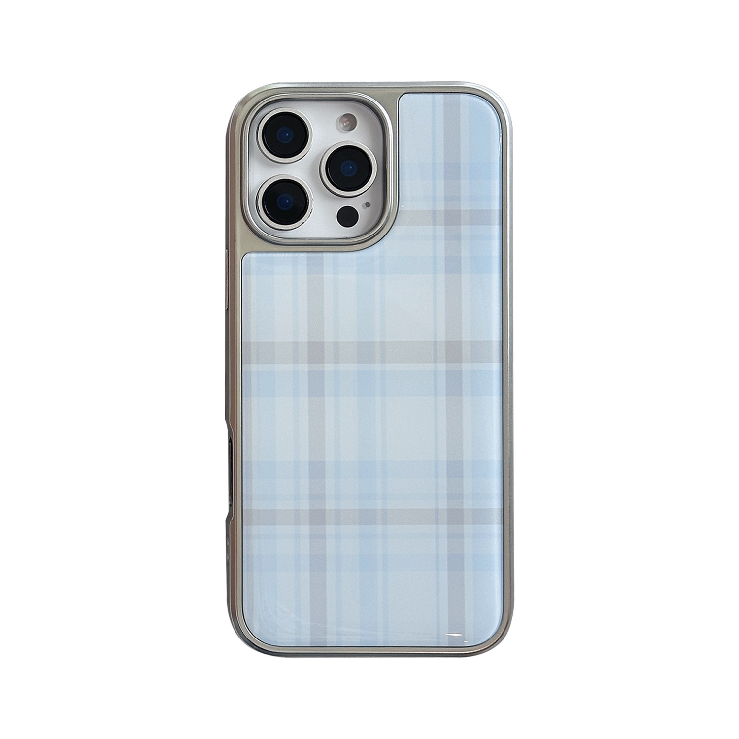 Compatible with iPhone 17 Pro Max Case, Aesthetic Cute Elegant Blue Plaid Pattern Soft TPU Hard Back Shockproof Protective Cover for Women Girls