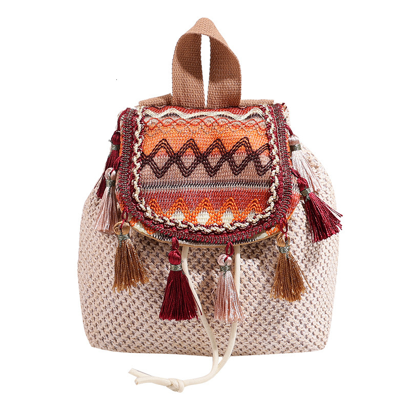 Designer Bag Ethnic Style Luxury Bag Cross-border Backpack For Women 2024 New Wholesale Woven Vintage Bag Fashion Color-block Casual Travel Bag