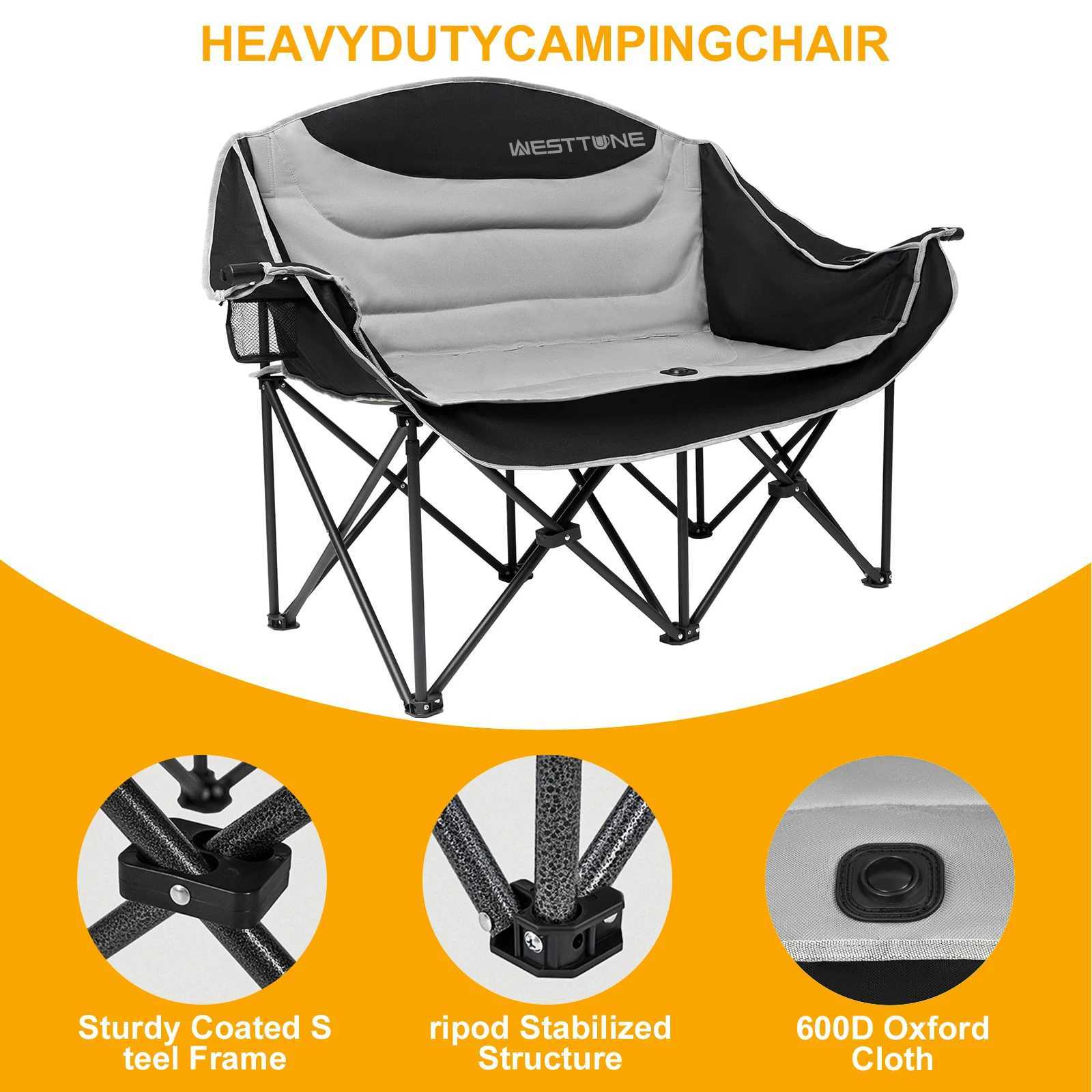 WESTTUNE Oversized Outdoor Couch Double Camping Chair Heavy Duty Outdoor Garden Folding Chair with Cup Holder Support 440 lbs J250930