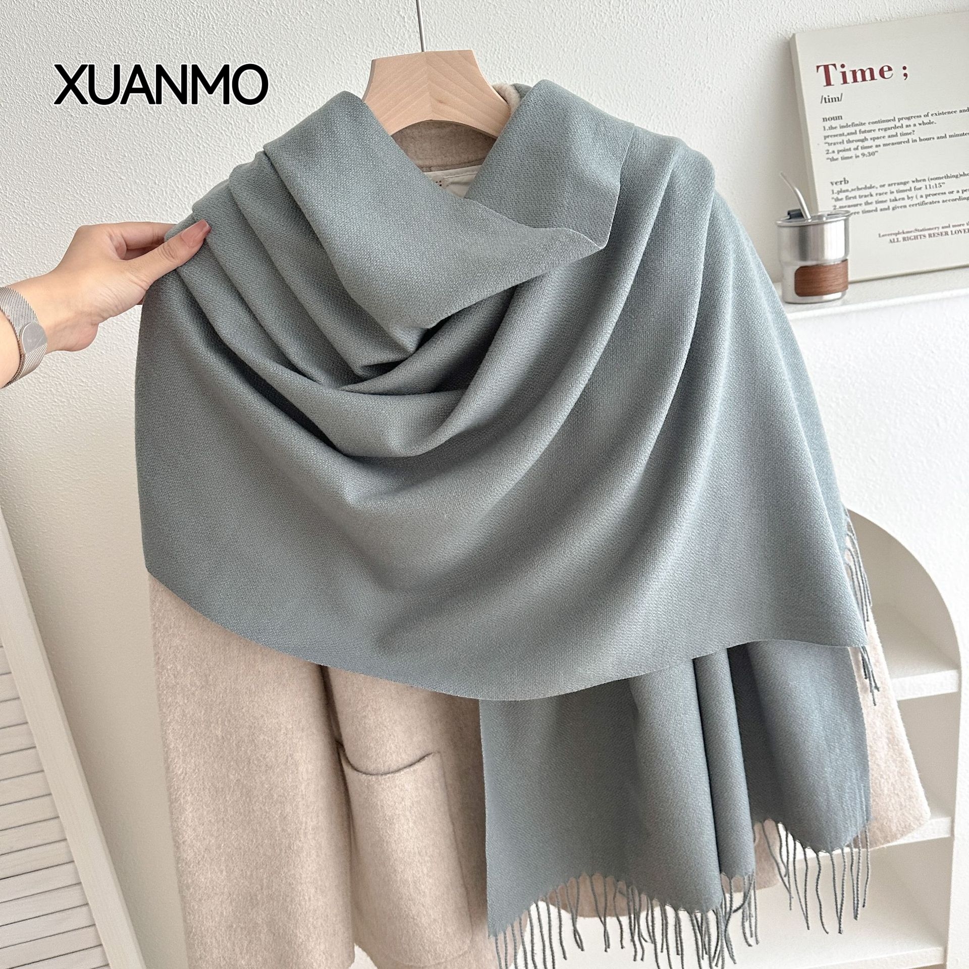 K2009 Thickened skin-friendly autumn and winter imitation cashmere scarf shawl large size tassel design unisex neckband
