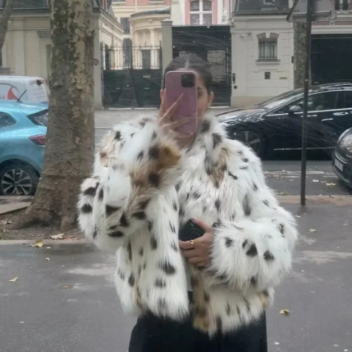 Print Faux Fur Coat Women Long Sleeve Winter Coats Woman in Outerwears for Fluffy Jacket 250930