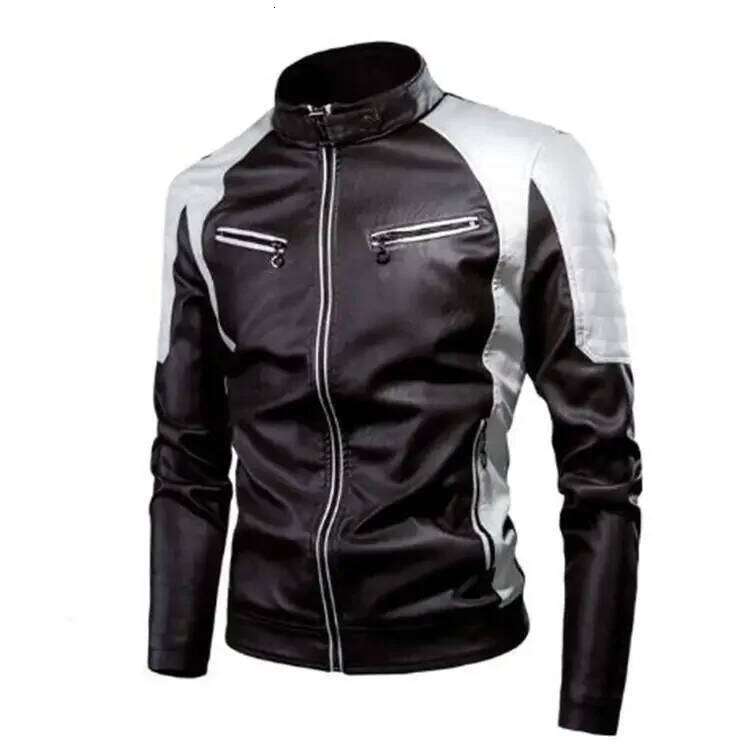 Fashionable Casual Men's Leather Jacket Splice Motorcycle Vintage Cross-Border Spring Autumn Thin Style Wear