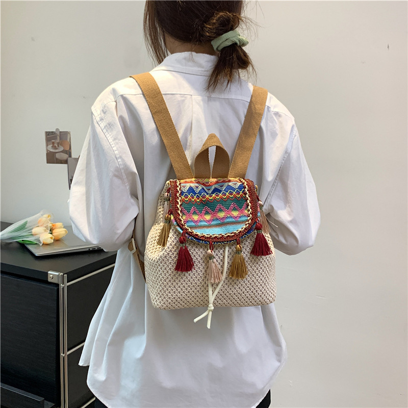Designer Bag Ethnic Style Luxury Bag Cross-border Backpack For Women 2024 New Wholesale Woven Vintage Bag Fashion Color-block Casual Travel Bag