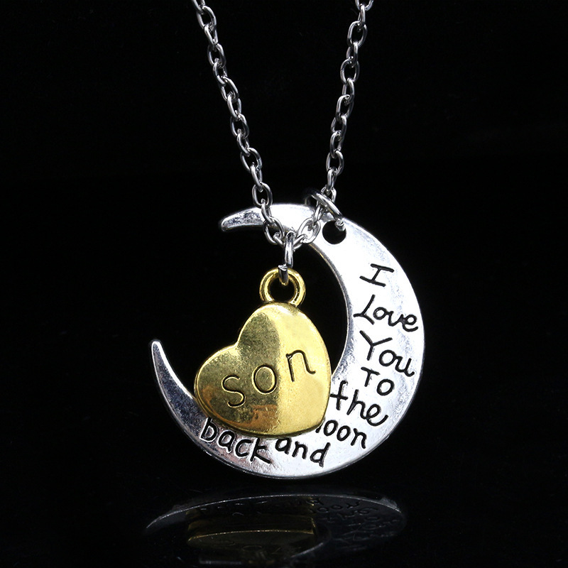 New Moon Heart Letter Family Necklace Fashion Trend Jewelry Accessories