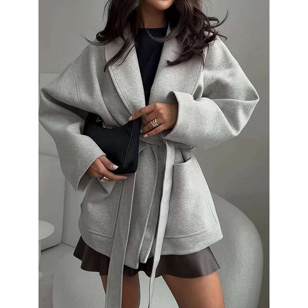 Sashes Patchwork V Neck Long Sleeve Jacket Autumn Winter Cardigan Outerwear Simple Fashion Coats For Women 2025 Style Streetwear