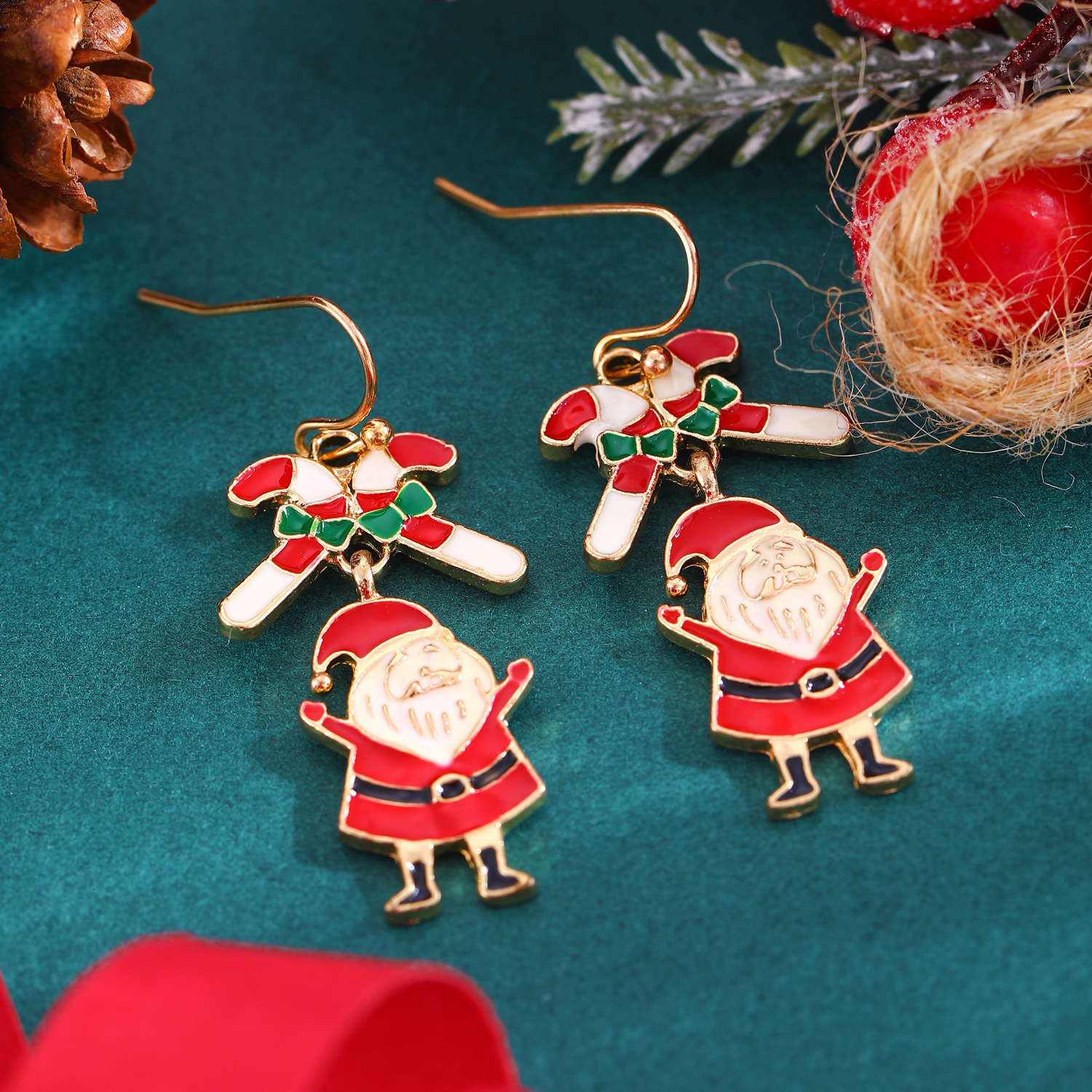 Set Alloy Oil Drop Santa Claus Bell Autumn and Winter Christmas Earrings for Women