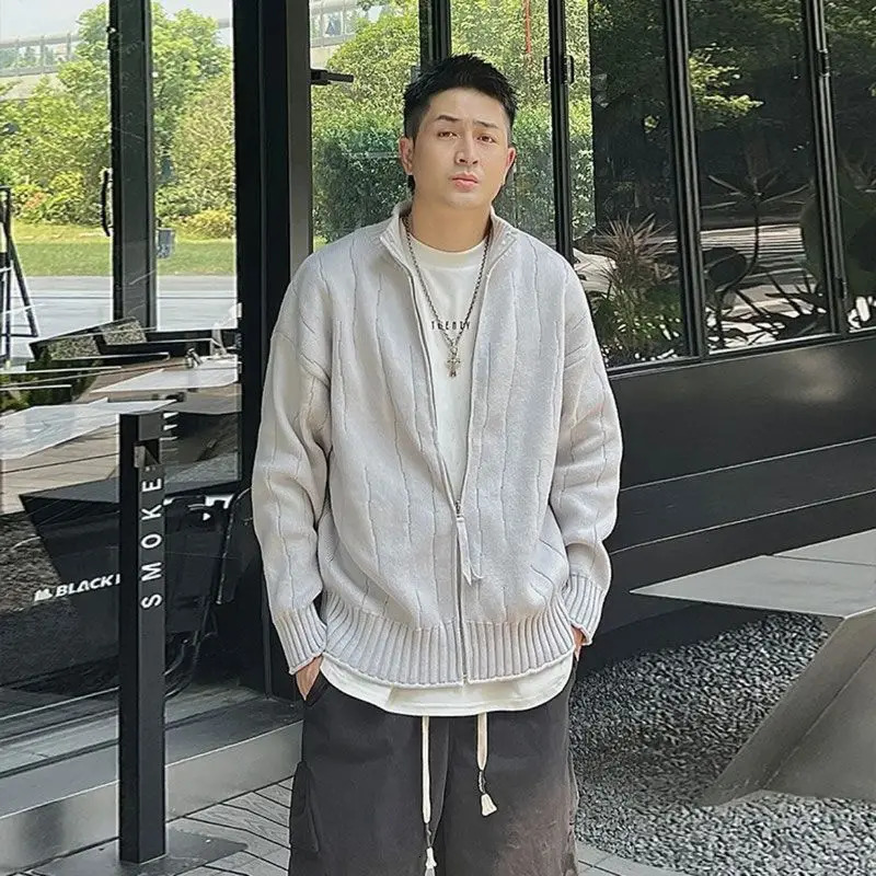 Knitted Cardigan Male with Zipper Jackets Solid Color Mens Sweaters Loose Purple Long Sleeve Original High Quality Woven 250929