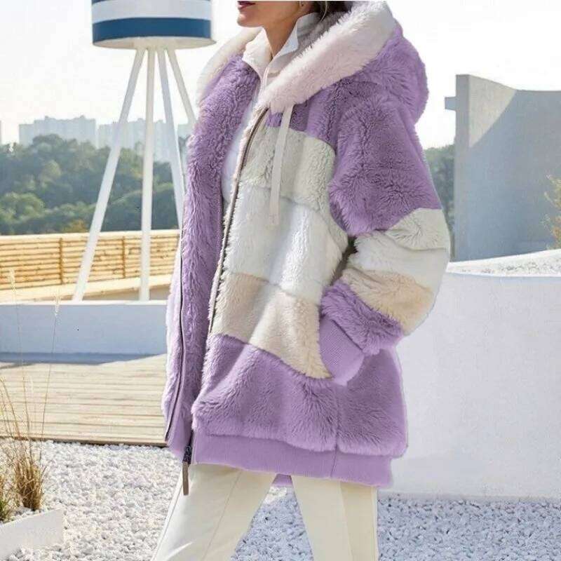 Oversized Jacket For Women 2023 New Autumn Winter Warm Plush Pocket Hooded Streetwear Loose Lady Outerwear Coat Roupas Feminina
