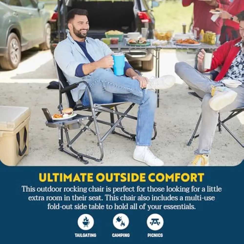 Outdoor XL with Side TabLE CamPING Chair Solid DurabLE Armrests Drink Holder ComfortabLE Backrest J250930