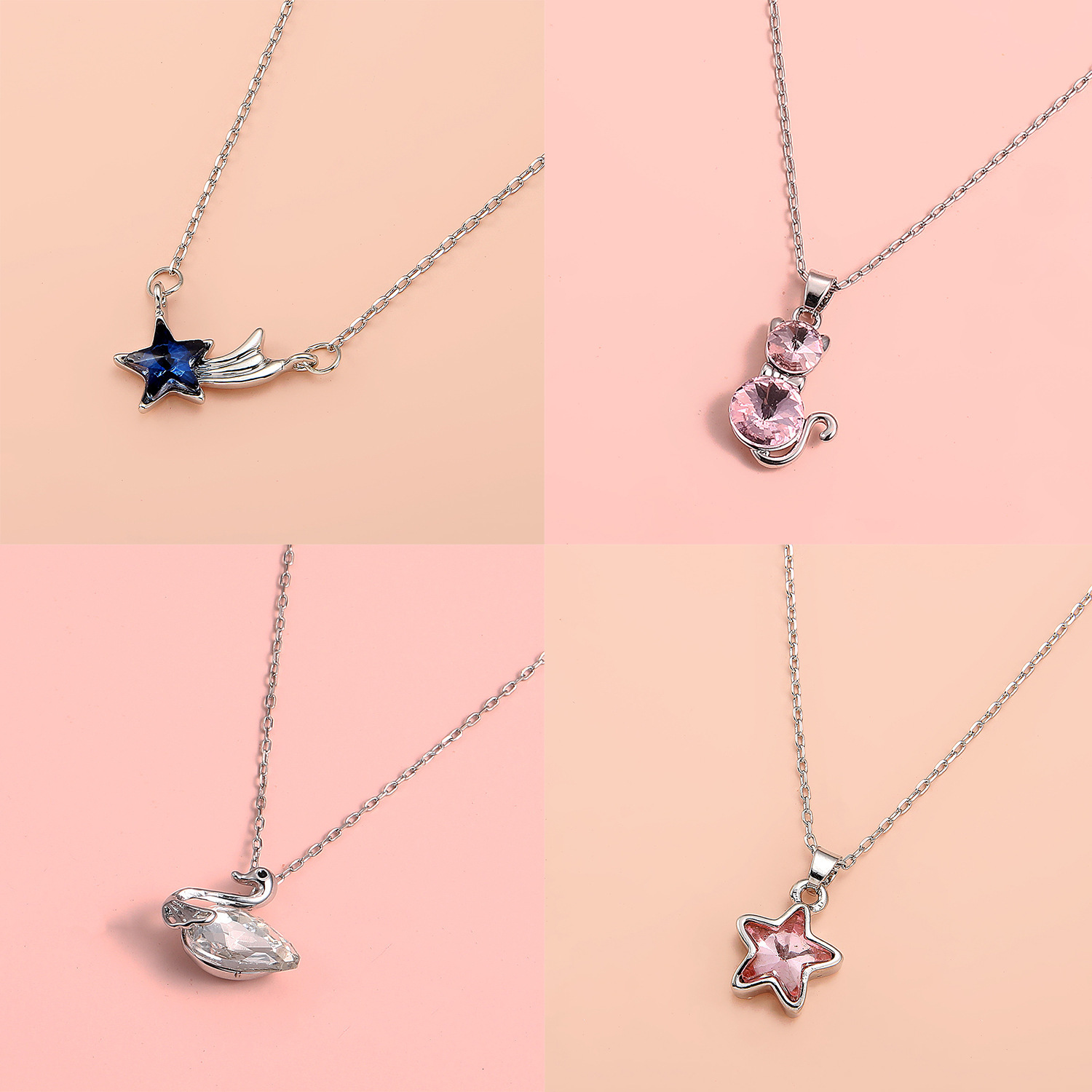 Korean Minimalist Cool Style Zircon Pendant Necklace Fashion Five-Pointed Star Key Cat Collarbone Chain Niche Design
