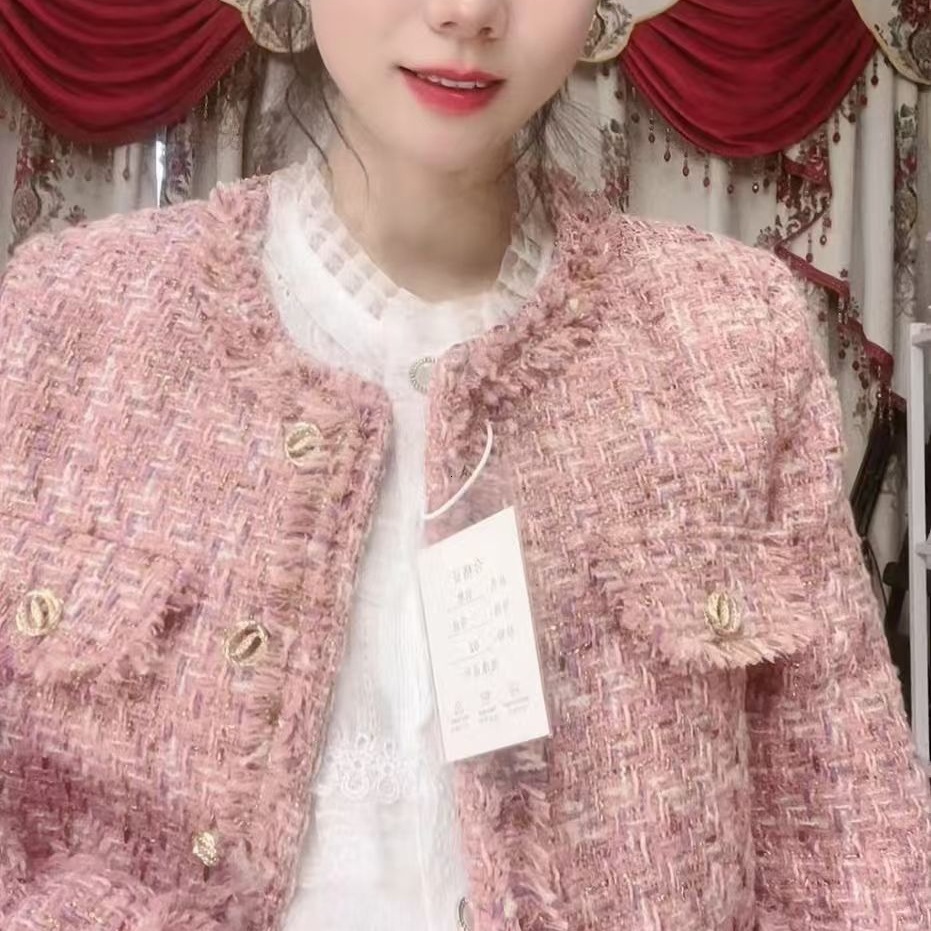 2025 Pink Quilted Designer Women's Open cardigan New Loose Korean fashion Thick Wool Casual Social Coarse Wool Short Top Autumn/Winter New Luxury