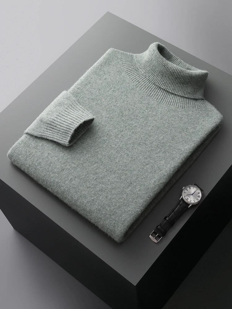 Mens Turtleneck 100 Cashmere Sweater Autumn Winter Basic Long Sleeve Pullover Knitwear Soft Warm Comfy Clothing 250929