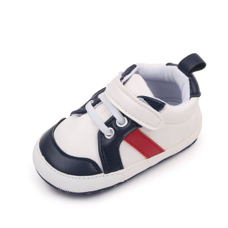 Infant Baby Boys Sneakers Stripe PU Leather Anti-Slip Soft Sole Kidszworld Prewalker Toddler First Walker Shoes 0-18 Months K0472