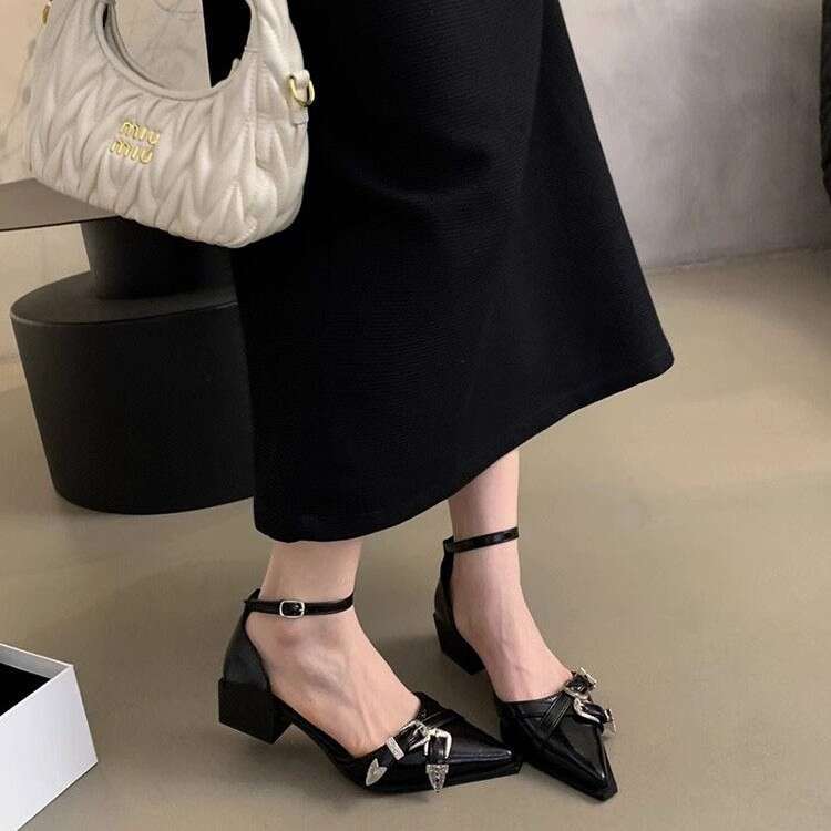 French Style High heel Sandals for Women 2025 Spring and Autumn New Pointed Toe Stiletto Ankle Strap Hollow Professional Fashion Single Shoes