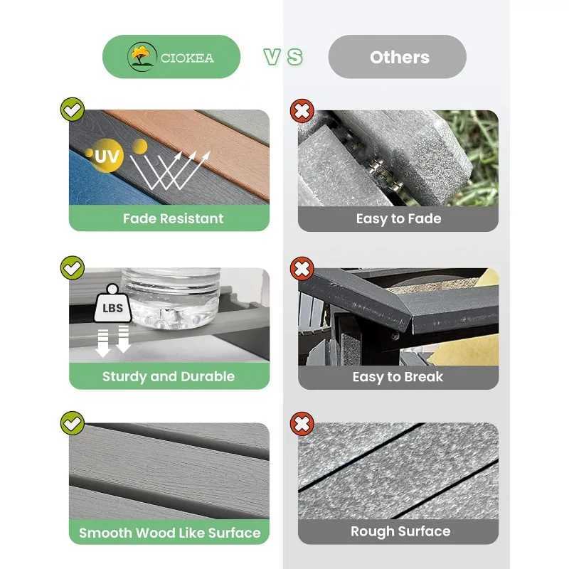 Folding Adirondack Chair Wood Texture Patio Chair Weather Resistant Plastic Fire Pit Chair with Cup Holder for Lawn Ou J250930