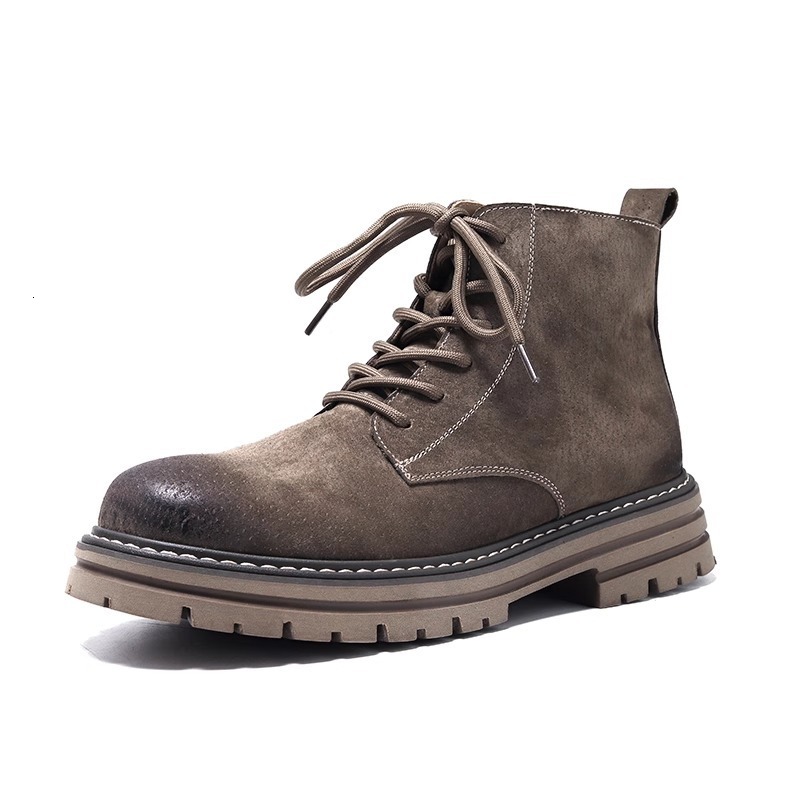 New men's Martin boots winter wool lining high top British retro style yellow boots leather casual mid top work shoes designer shoes