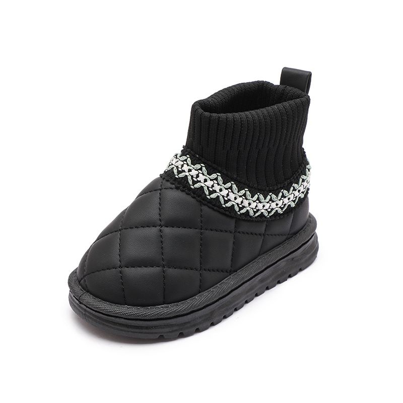 Children Boots Sock Snow Boots Girls Short Ankle Boots Kidszworld Kids Cute Sewing Autumn Winter Warm Cotton Plush Shoes for Boys Unisex PU Waterproof