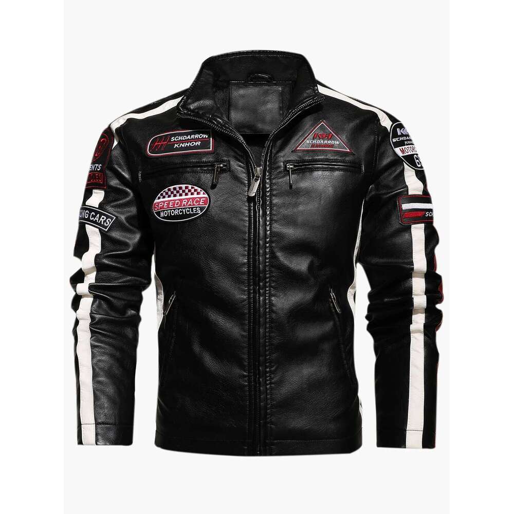 Men's Motorcycle Racing Suit PU Leather Label Color Jacket