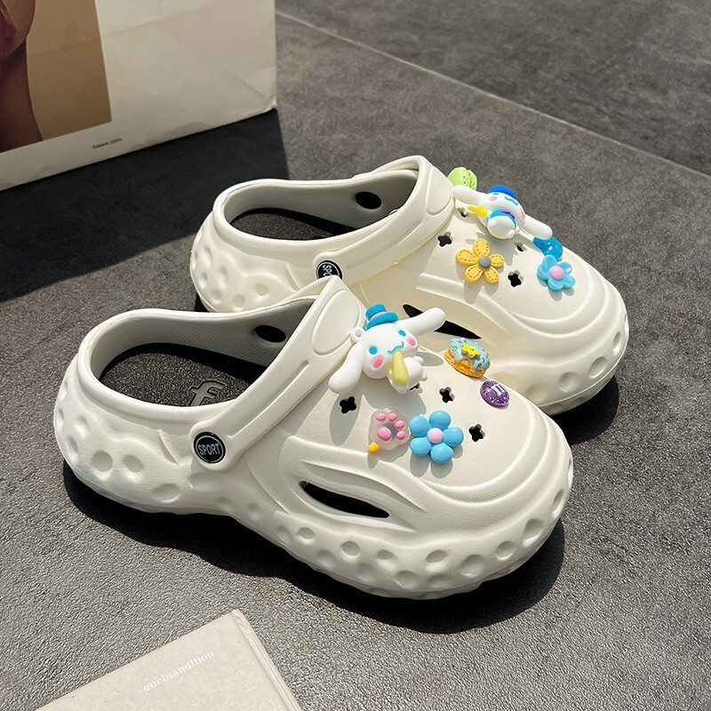 Trendy High Heel Thick Sole for Women Summer Korean Style Cartoon Strawberry Bear Outdoor Closed Toe DIY Accessories Clogs ddmymarket