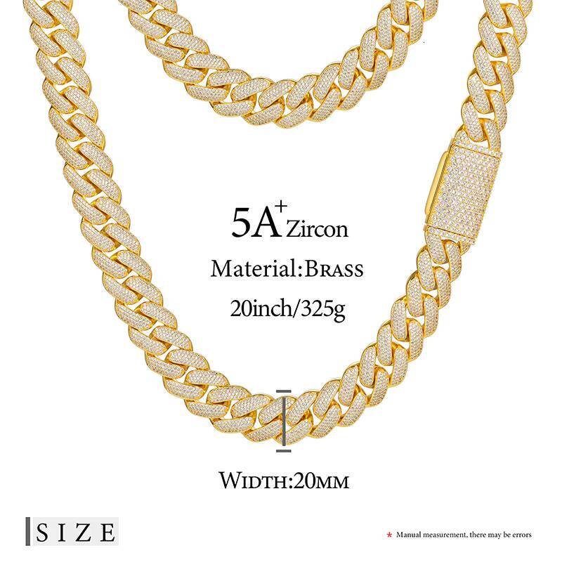 Wholesale Hip Hop Jewelry Luxury 20mm 14K 18K Gold Plated Filled Prong Set 4 Rows 5AMoissanite Iced Out Heavy Cuban Link Chain
