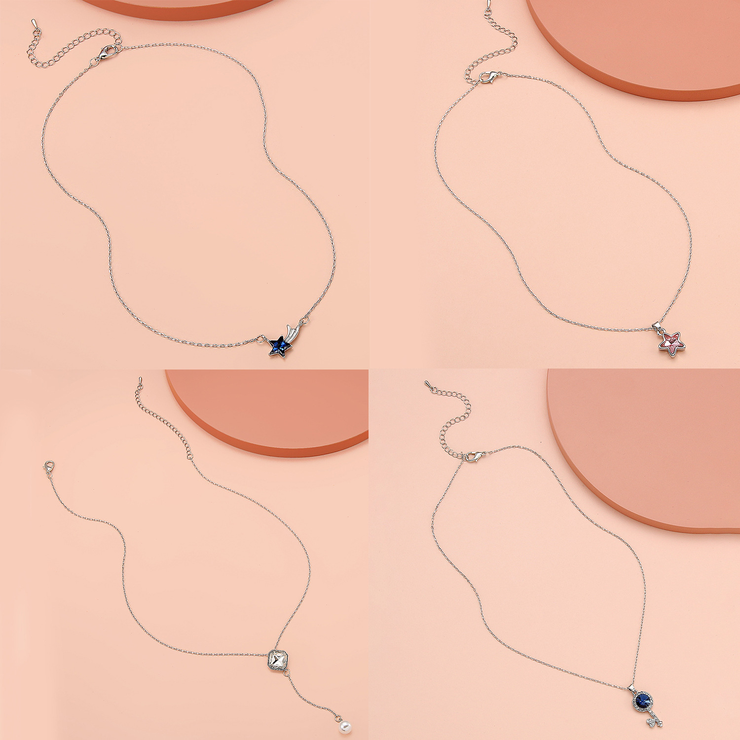Korean Minimalist Cool Style Zircon Pendant Necklace Fashion Five-Pointed Star Key Cat Collarbone Chain Niche Design