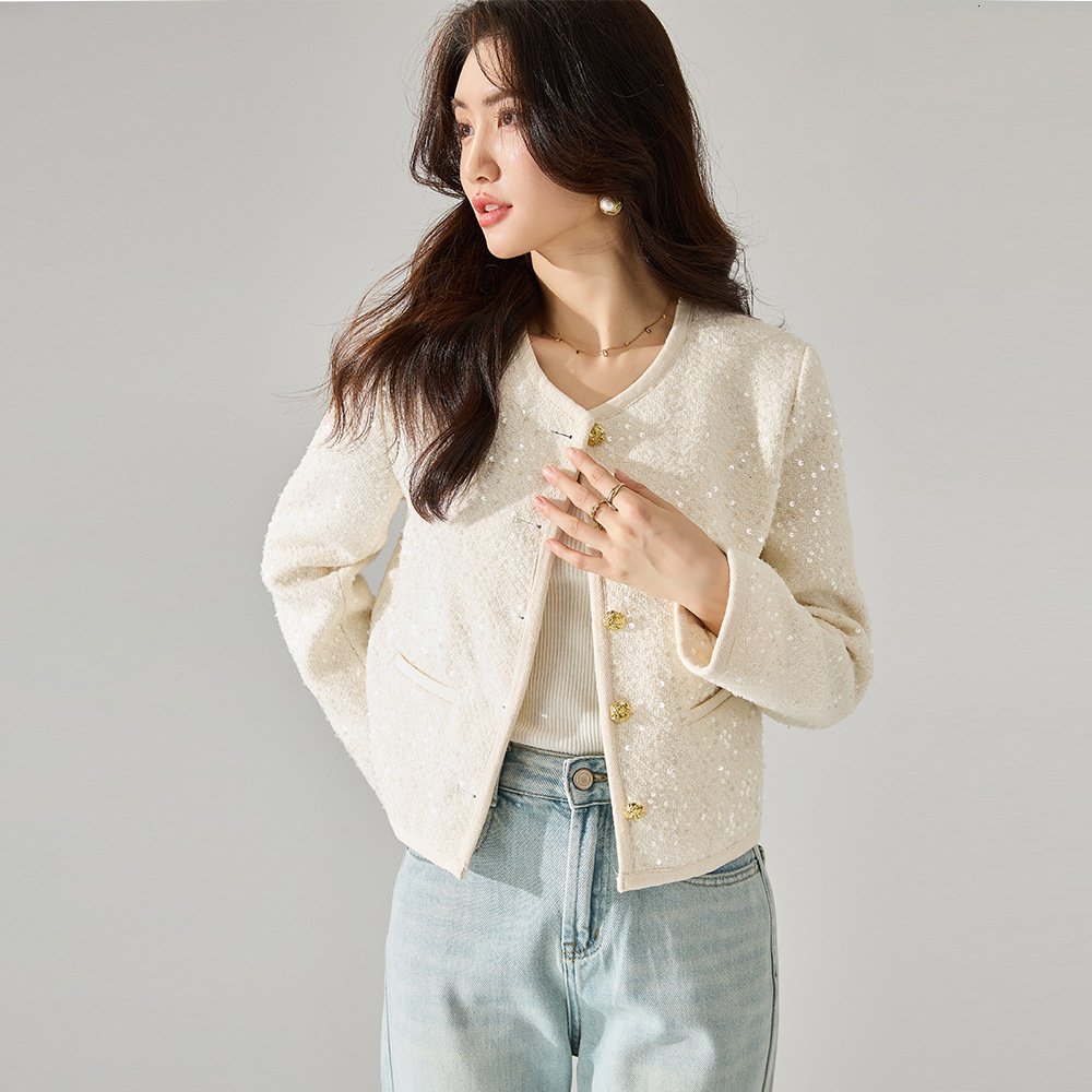 2025 early autumn new French style white retro social festival designer jacket sequin short jacket jacket coarse wool short jacket new luxury jacket j