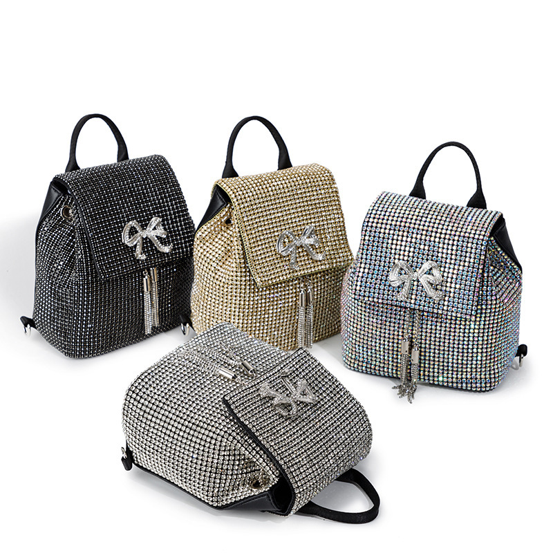 Designer Bag 2025 New Rhinestone Bag For Women Fashion Simple Inlaid Diamond Backpack Bowknot Luxury Bag Tassel Shiny Diamond Evening Bag Wholesale