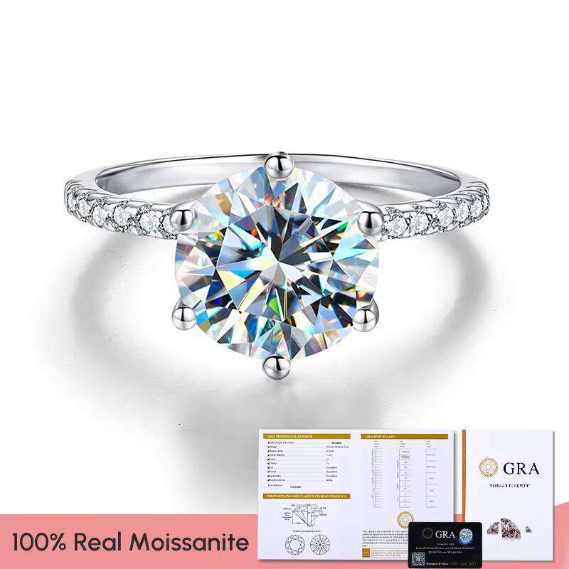 Luxury Pass Tester Large 3CT Halo Round Moissanite Women's Wedding Ring Sterling Silver High-End Jewelry