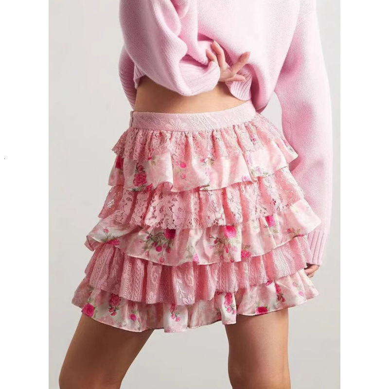 2025 Spring Summer Printed Lace Shirt A-line Flared Cake Skirt Bestseller dongdumaoyi