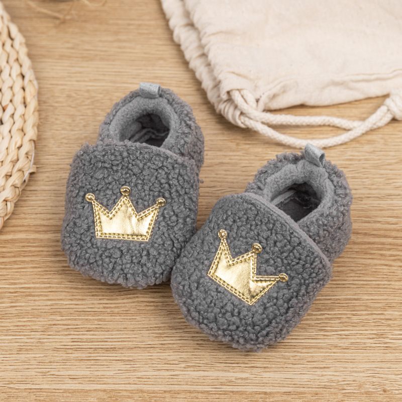Fashion Design Crown Winter Lamb Down Newborn Baby Girls Boys Kids Toddler Shoes Warm and Non Slip First Walker shoes 0-18M Months K0021